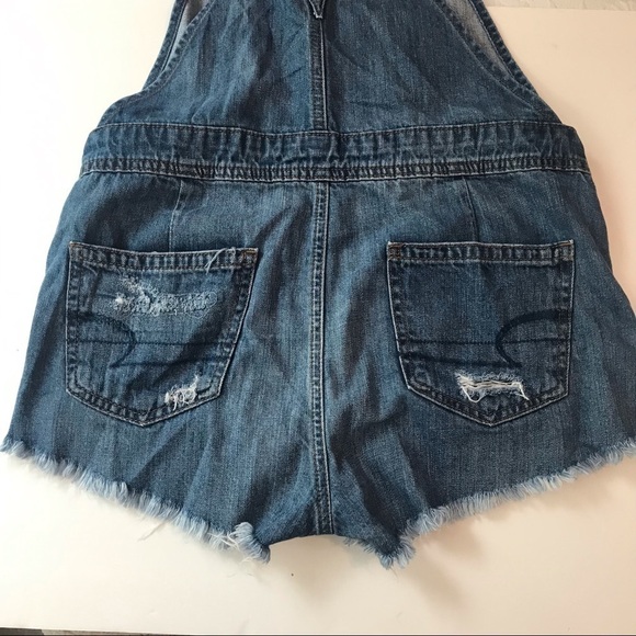 American Eagle Distressed Denim Overalls Shorts Shortalls XS EUC - Picture 9 of 11